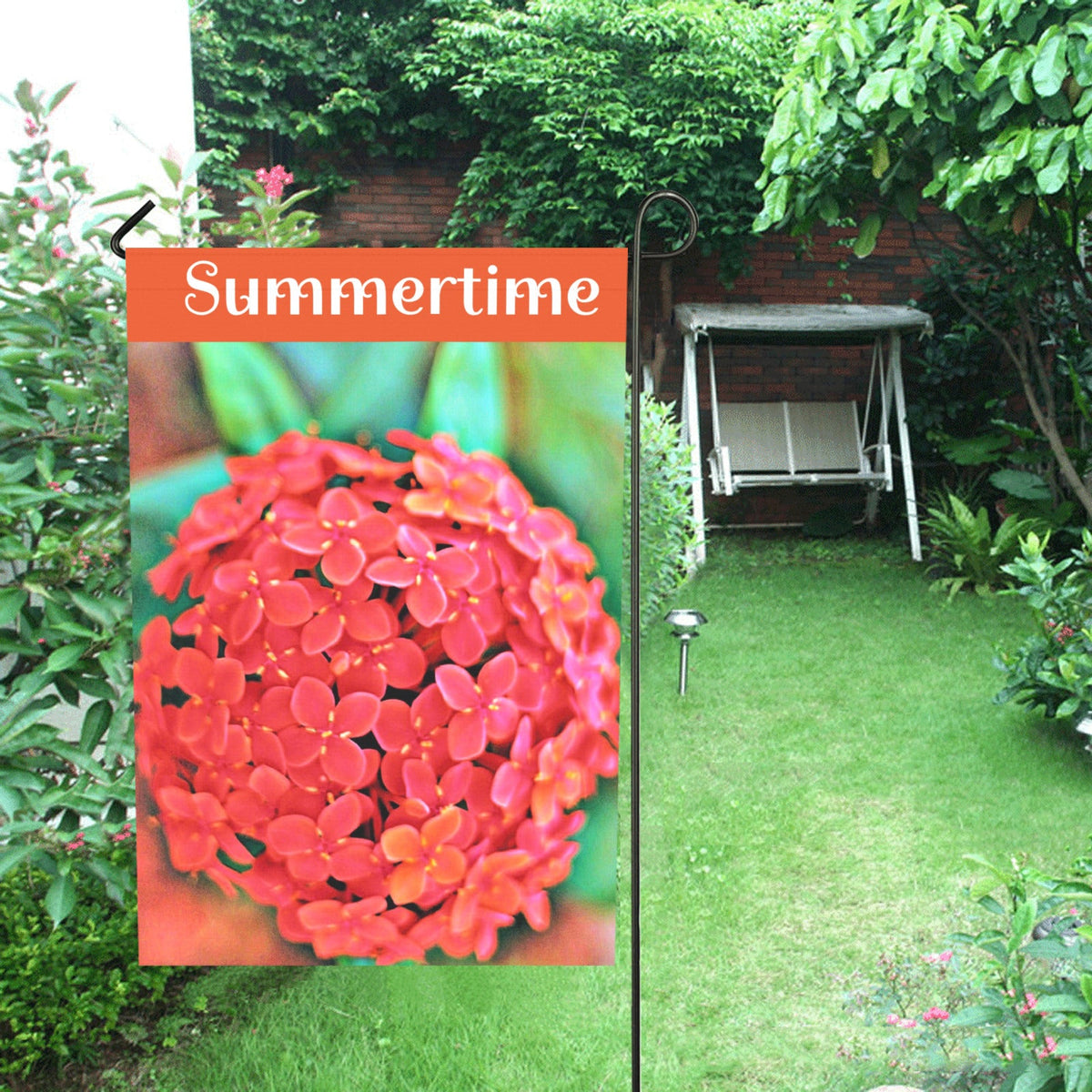 Red Flowers in Summertime Garden Flag - 28" x 40" (Made in USA）