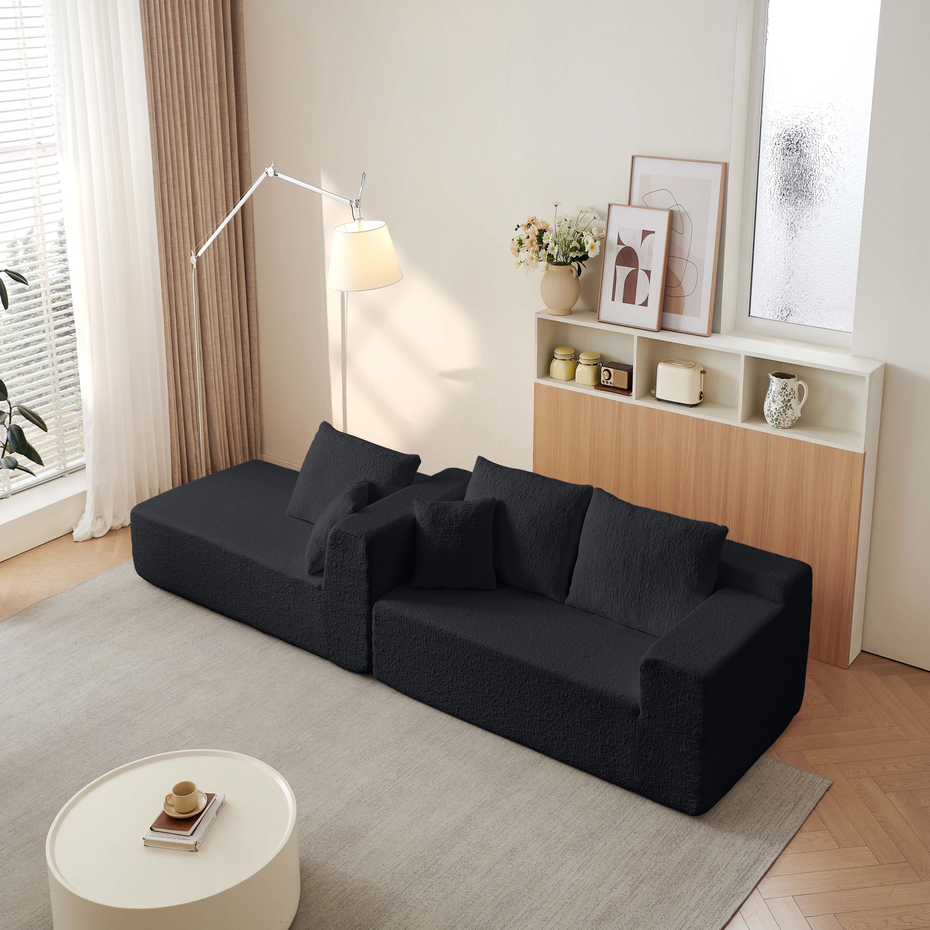 Modern Modular 104' Cloud Sectional Couch with L-Shape Chaise, Deep Seat, Black Chenille, No Assembly Required