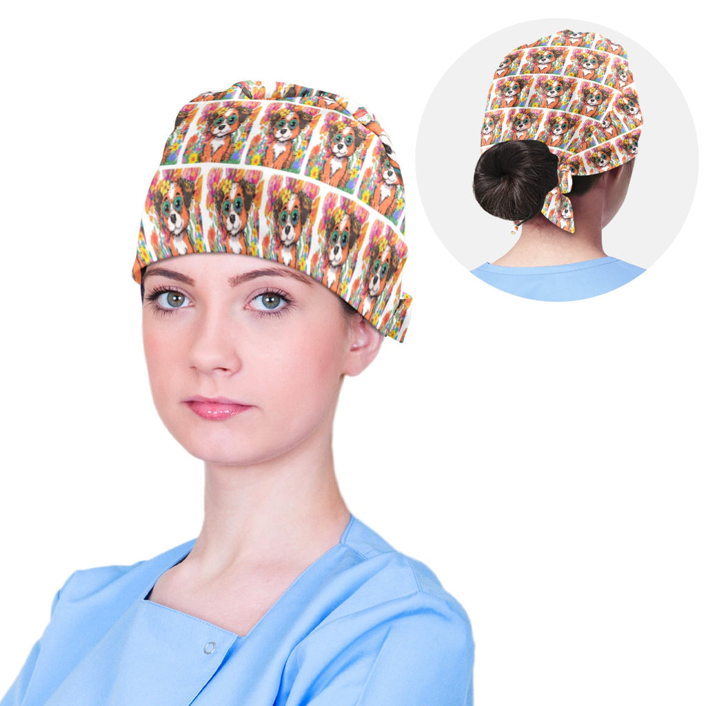 Cute Dog with Glasses Medical Scrub Cap (Made in USA)