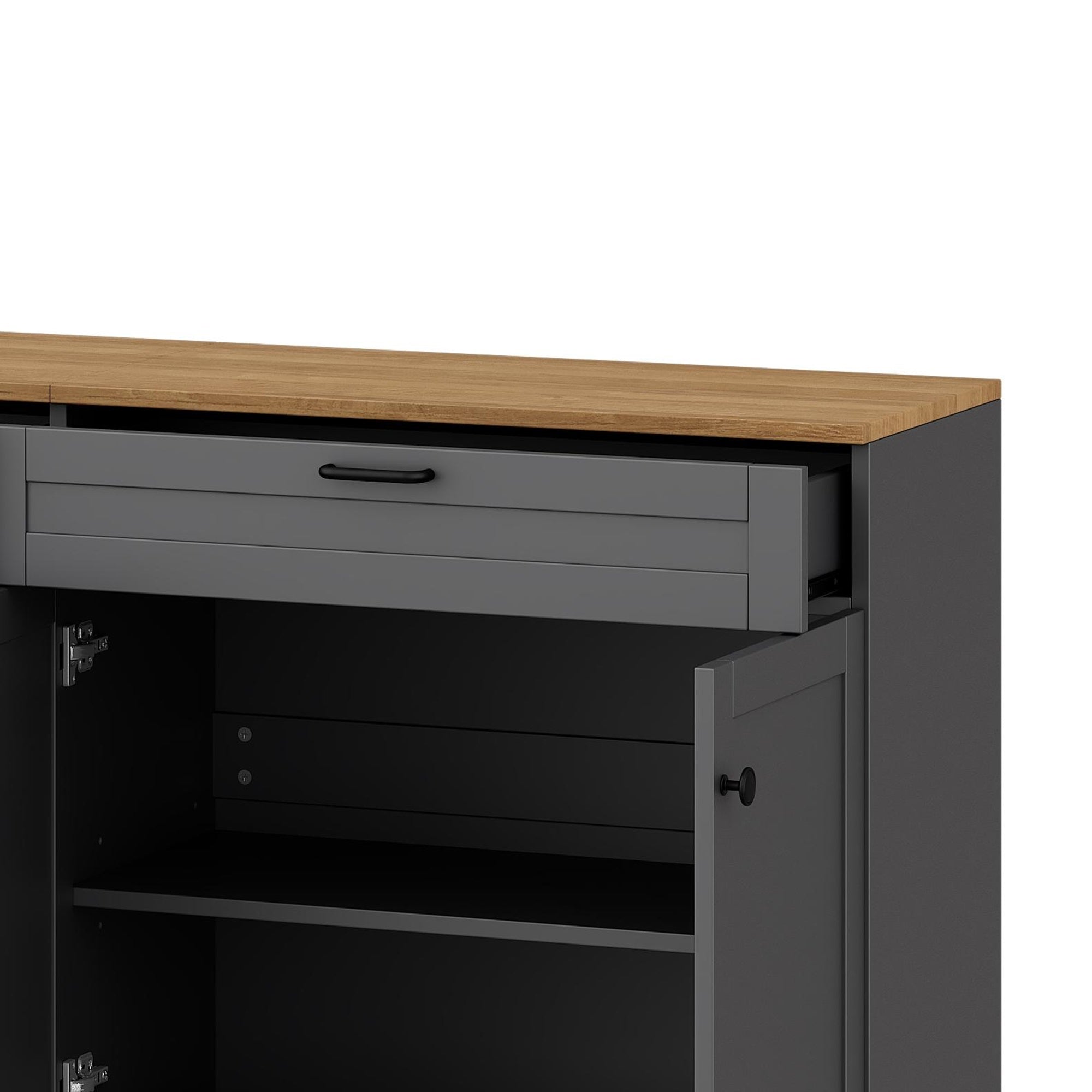 ON-TREND 3-Piece Farmhouse Entertainment Center with Storage Cabinet for TVs Up to 70', Mid-Century TV Stand with Bookshelf, Rustic Versatile Sideboard with Adjustable Shelves for Living Room, Grey