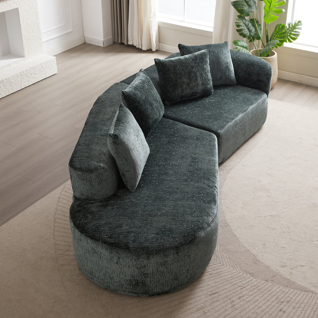 Modern Upholstered Oversized Sectional Sofa, 114-Inch Chenille 4-Seater Extra Deep & Wide Seat Curved Cloud Couch with 4 Throw Pillows, Free Combination Sofa Couch for Living Room,Bedroom