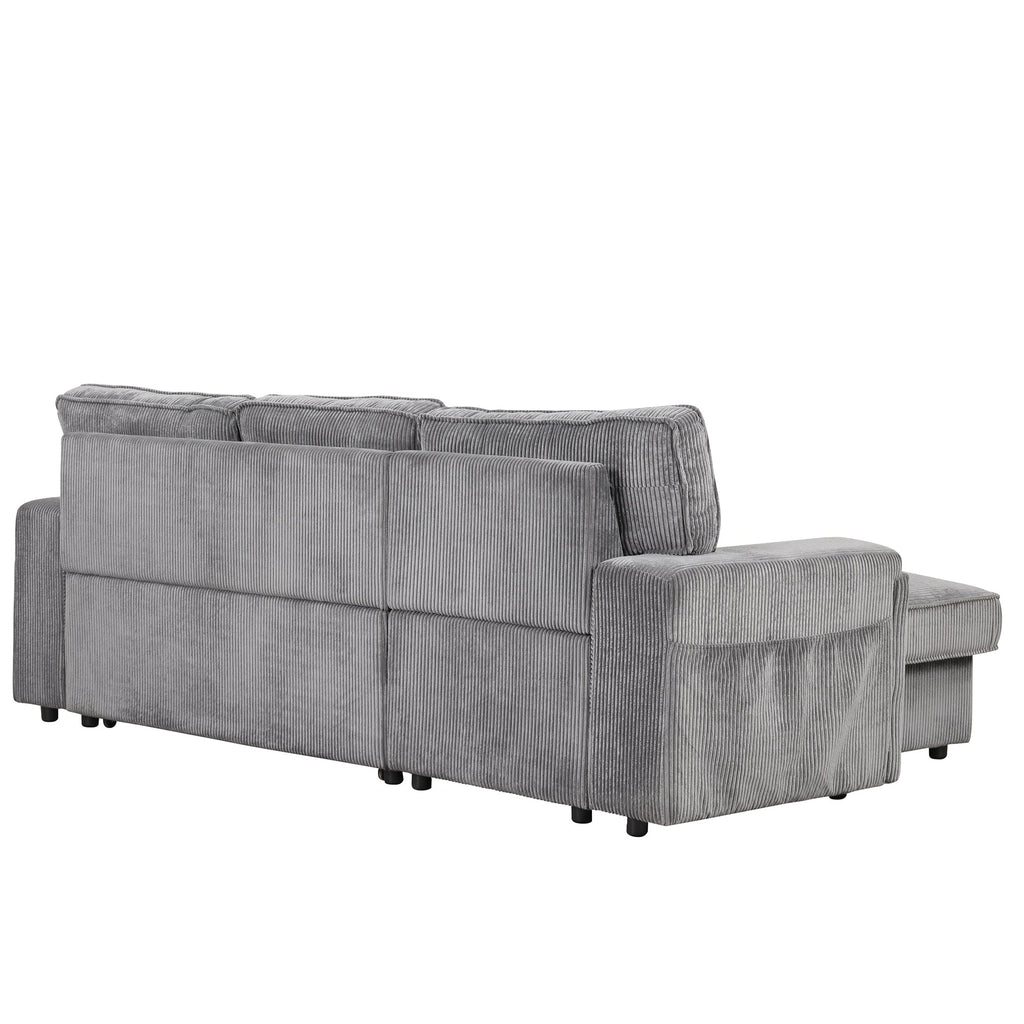 U_STYLE Upholstery Sleeper Sectional Sofa with Storage Bags and 2 cup holders  on Arms