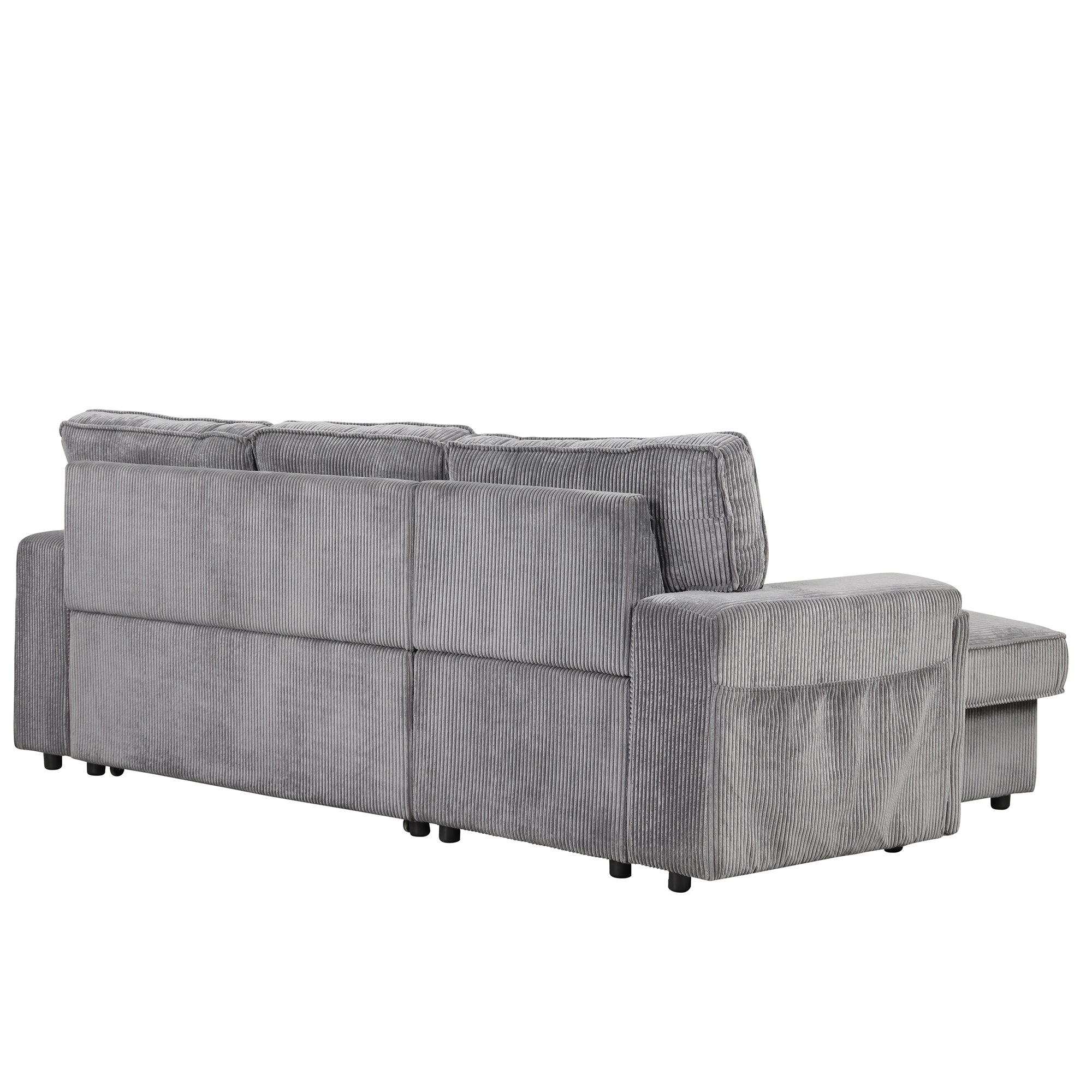 U_STYLE Upholstery Sleeper Sectional Sofa with Storage Bags and 2 cup holders  on Arms