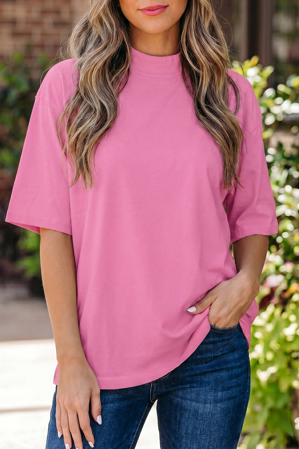 Oversized Solid Color High Neck Tee