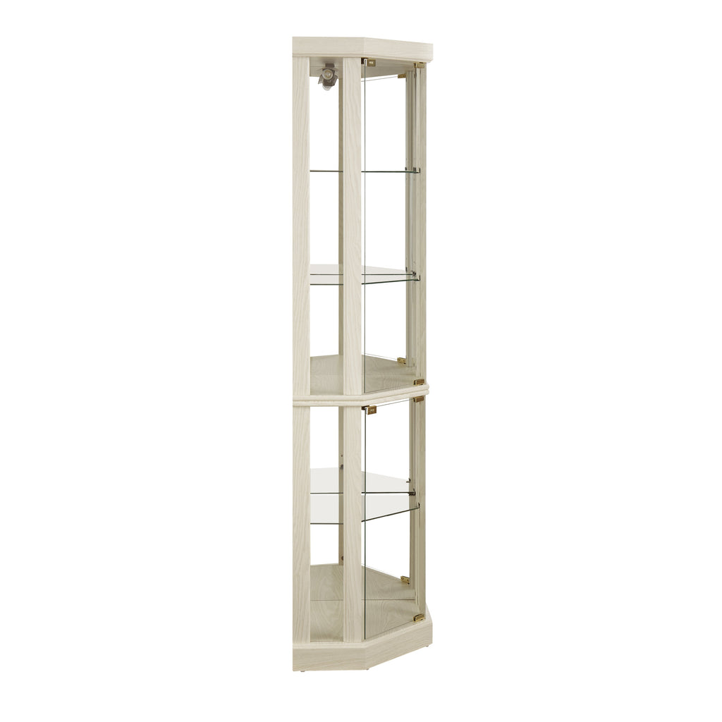 Lighted Corner Curio Cabinet - Elegant Glass Display Case for Living Room & Bar Storage - Perfect for Antique Collections & Wine - Includes Built-in Lighting - White