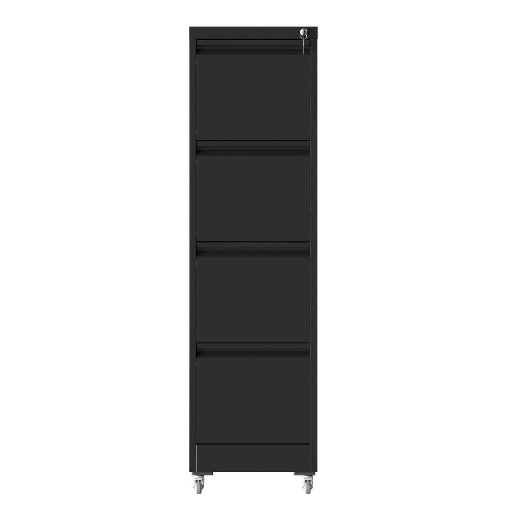 Black Heavy-Duty Metal 4 Drawer Locking Vertical File Cabinet with Wheels for Home & Office, 17.71'D x 15.16'W x 52.28'H