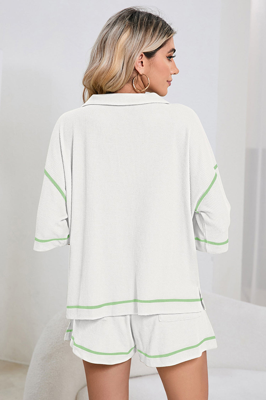 Colorblock Trim Waffle Knit Top and Shorts Set