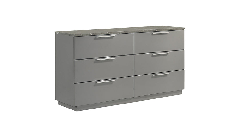 Elara Queen 5-Piece Set – Two-Tone High-Gloss Marble & Lacquer Finish with LED Lighting, Metal-Finished Legs, Spacious Storage- Gray (NJ Inventory)