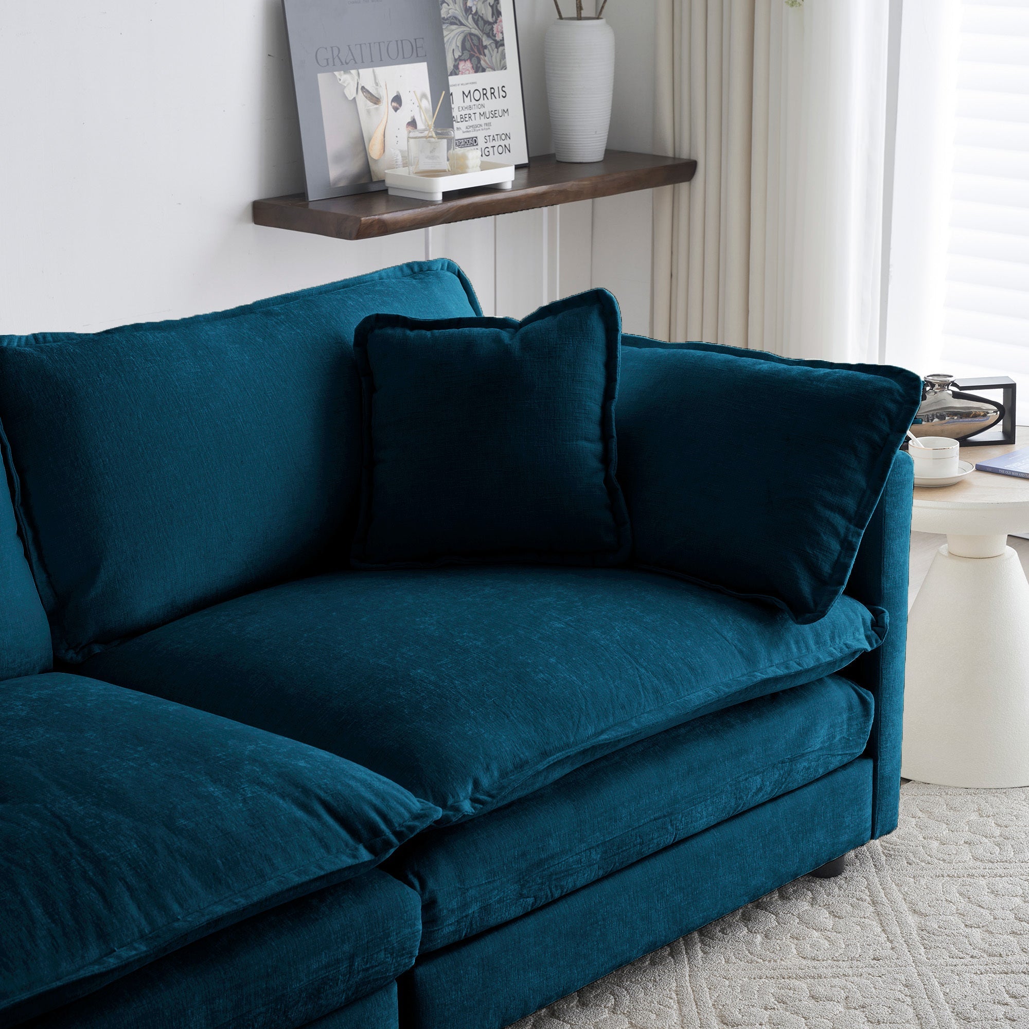 Modern Sofa Couch, 3 Piece Set Extra Deep Seat Sectional Sofa for Living Room, Oversized Sofa, 3 Seat Sofa, Loveseat and Single Sofa, Blue Chenille