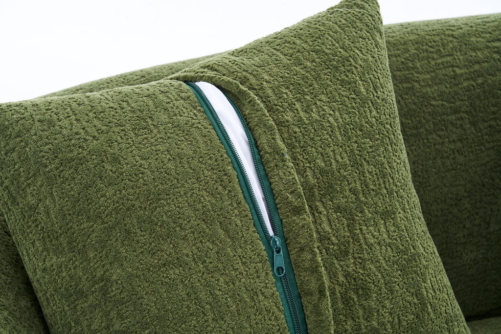 Compression Sponge L-Shape Sectional Sofa with Curved Chaise, Green Modular Chenille Couch No Assembly Required, 30D High-Density for Living Room Bedroom Apartment Lounge.