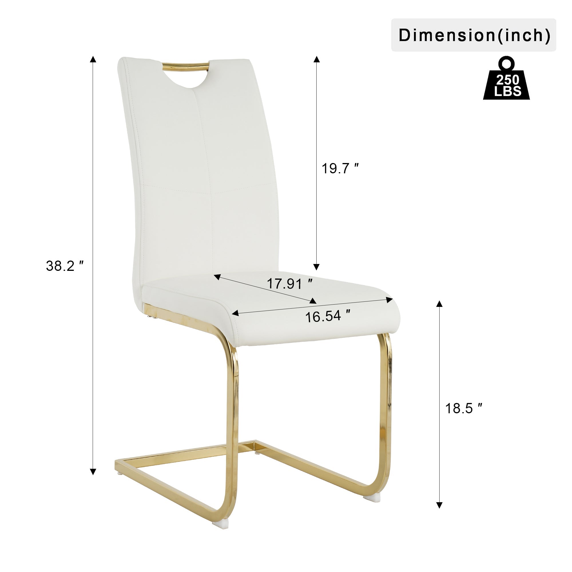 Modern style glass dining table, elegant transparent design, sturdy stainless steel base, White dining chair set, with gold-plated chair legs, suitable for dining room and kitchen (set of 7)