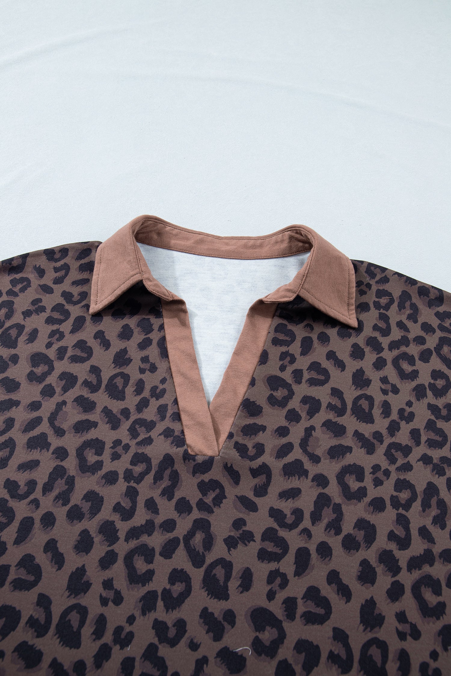Plus Size Leopard Collared Top & Drawstring Shorts Set