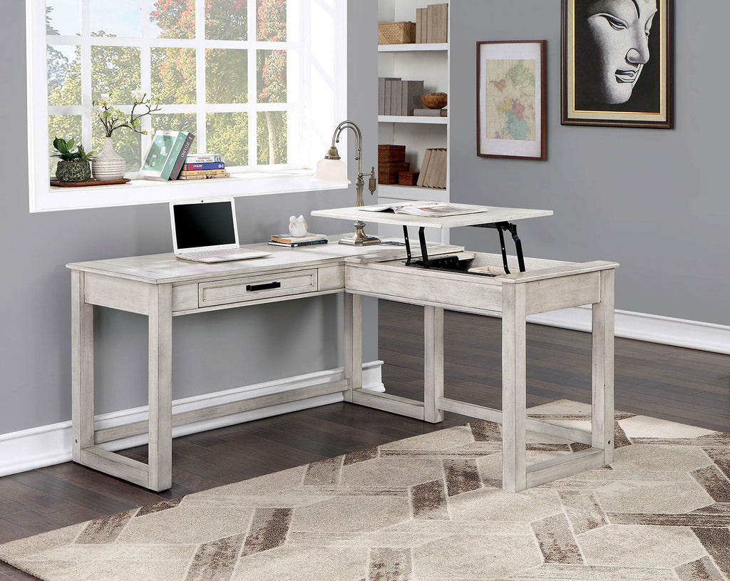 Transitional Computer Desk Antique White, USB Port Lift Top Design And Dovetail Drawer