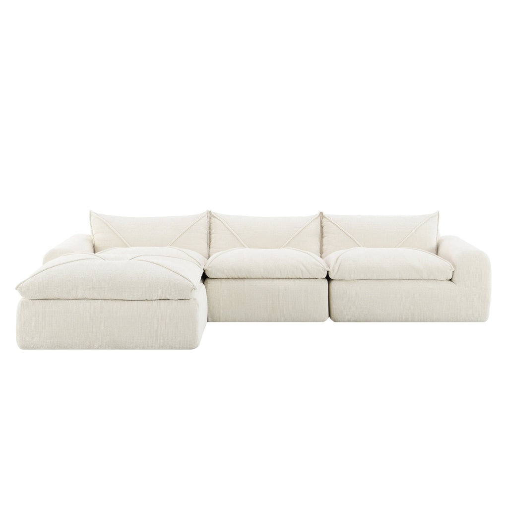 [VIDEO Provided] 116'' Fully Compressed Sofa with High Density Foam, No Assembly Required, Legless Design without Frame, Integrated Backrest and Seat Cushion, Free Combination, Particle Chenille