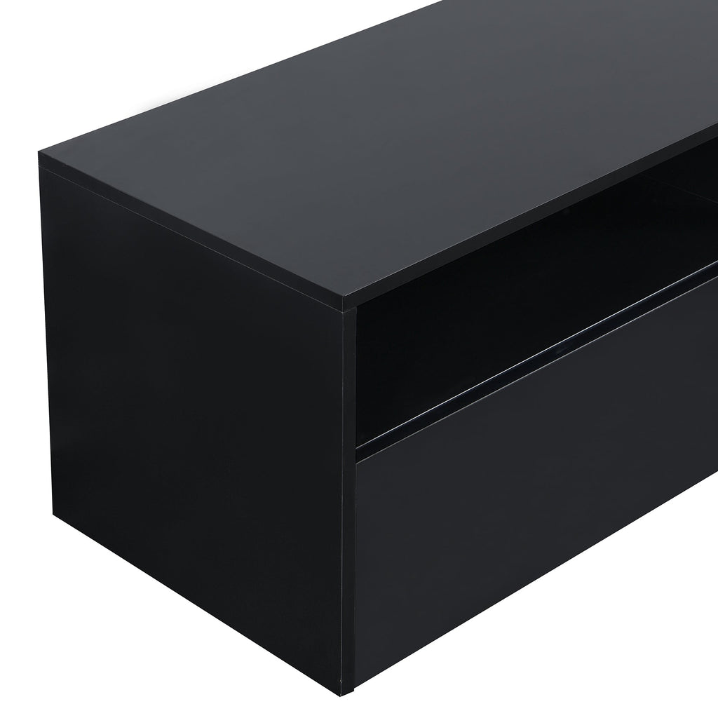 ON-TREND High Gloss TV Stand with Ample Storage Space, Media Console for TVs Up to 78', Versatile Entertainment Center with Wall Mounted Floating Storage Cabinets for Living Room, Black