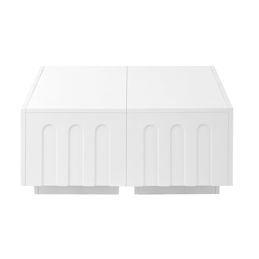 ON-TREND Elegant TV Stand with Arched Design for TVs Up to 80', Modern Dual Purpose Coffee Table with 4 Drawers, Multi-Functional Organizer Cabinet with Storage for Living Room, Bedroom, White