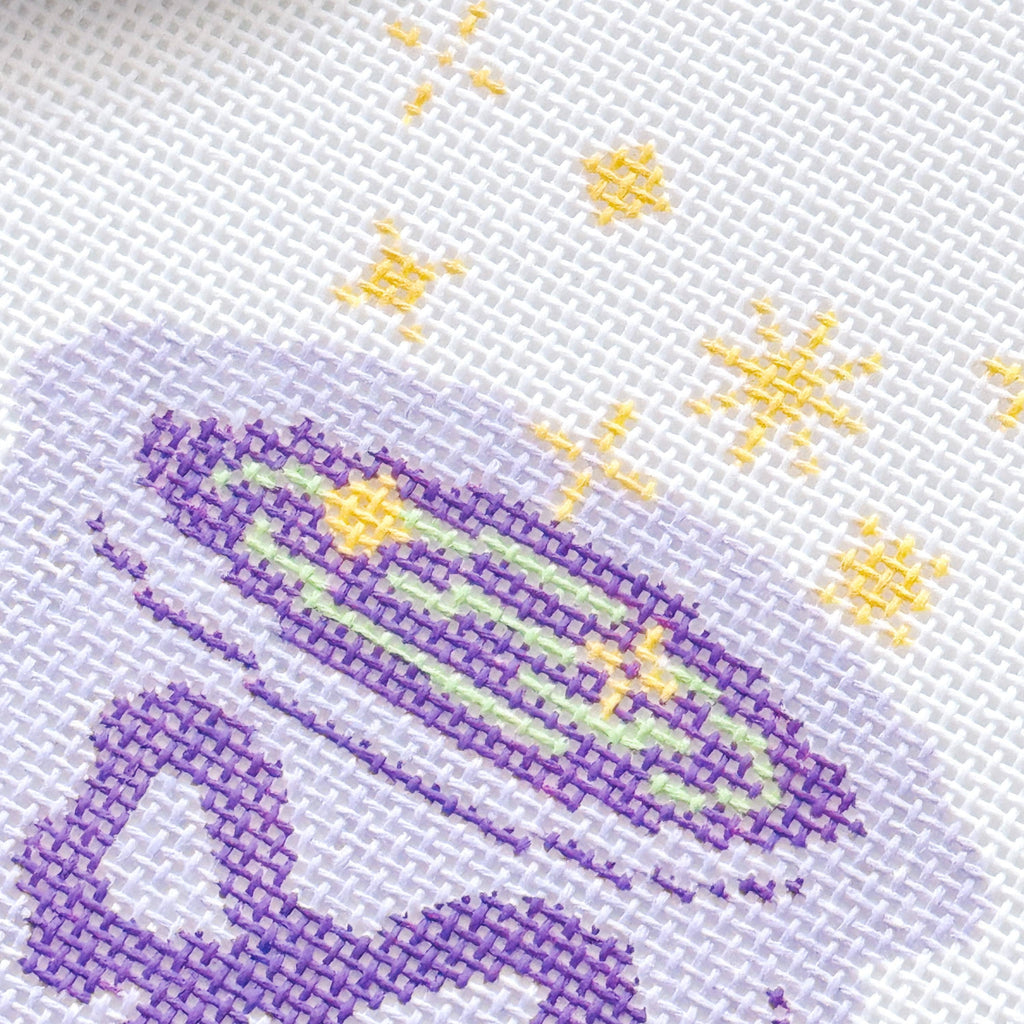 Cotswold Co Designs - Magic Cauldren Halloween Needlepoint Canvas, 18 mesh, 4x4” design, modern trendy needlepoint canvas, bow Halloween needlepoint