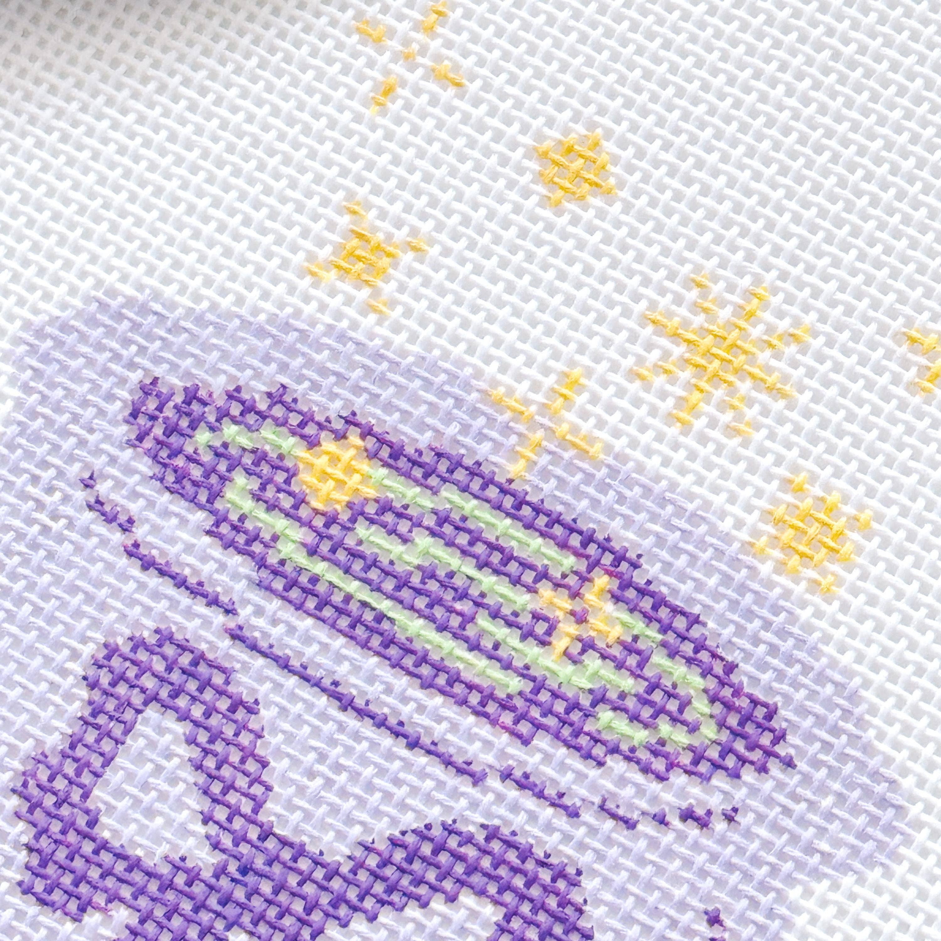 Cotswold Co Designs - Magic Cauldren Halloween Needlepoint Canvas, 18 mesh, 4x4” design, modern trendy needlepoint canvas, bow Halloween needlepoint