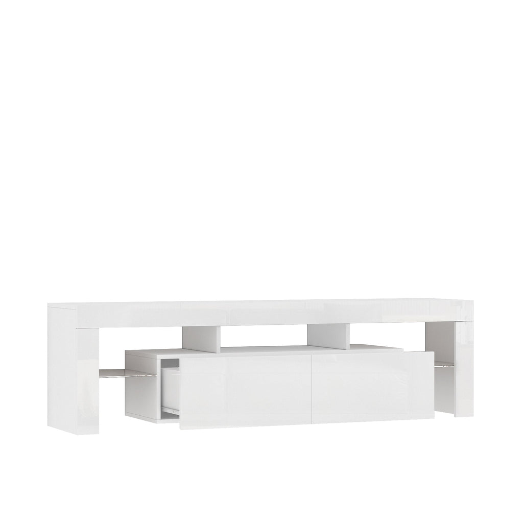 High gloss TV Stand with LED Lights for TVs up to 65'', Modern TV Console with Storage Cabinets for Living Room