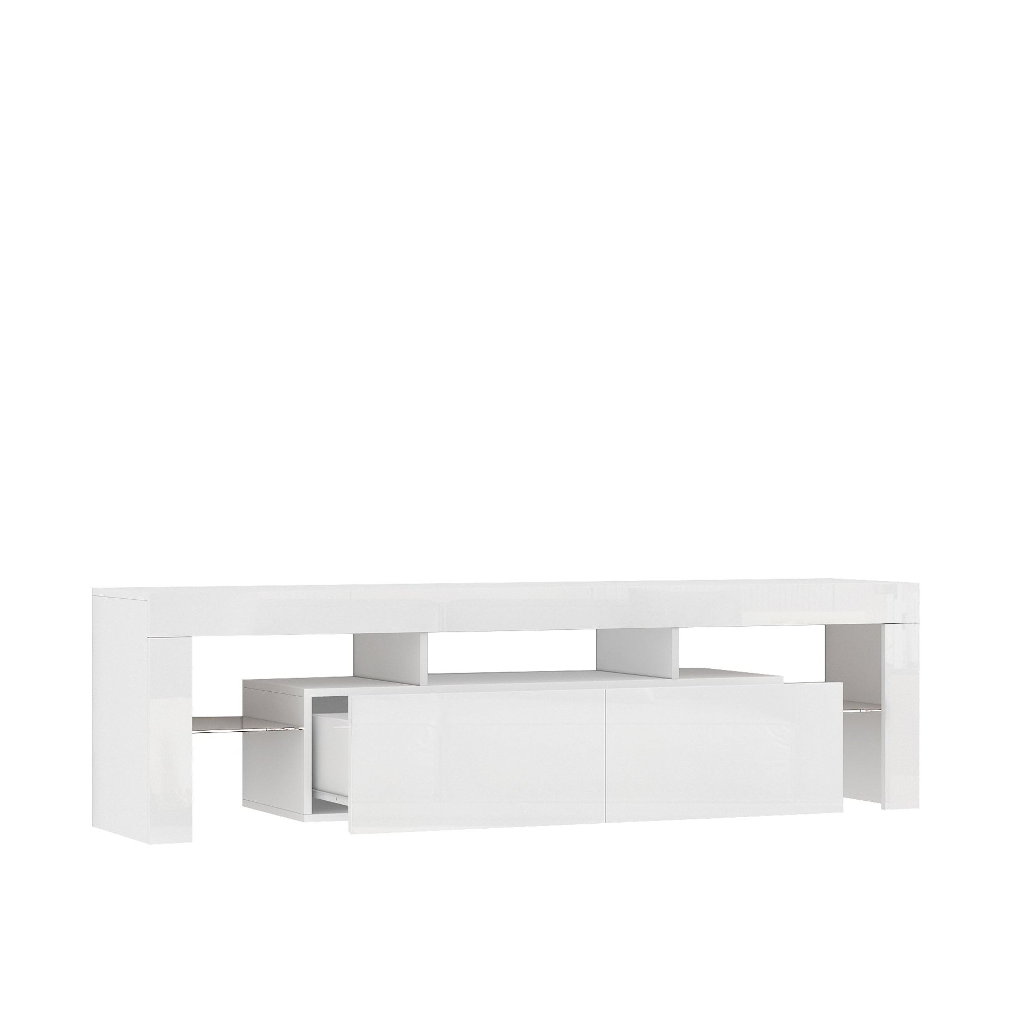 High gloss TV Stand with LED Lights for TVs up to 65'', Modern TV Console with Storage Cabinets for Living Room