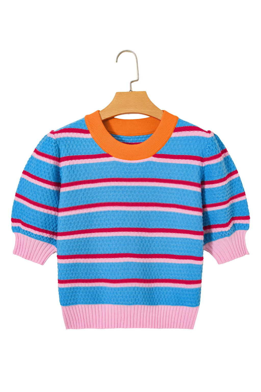 Stripe Colorblock Trim 3/4 Sleeve Sweater Top
