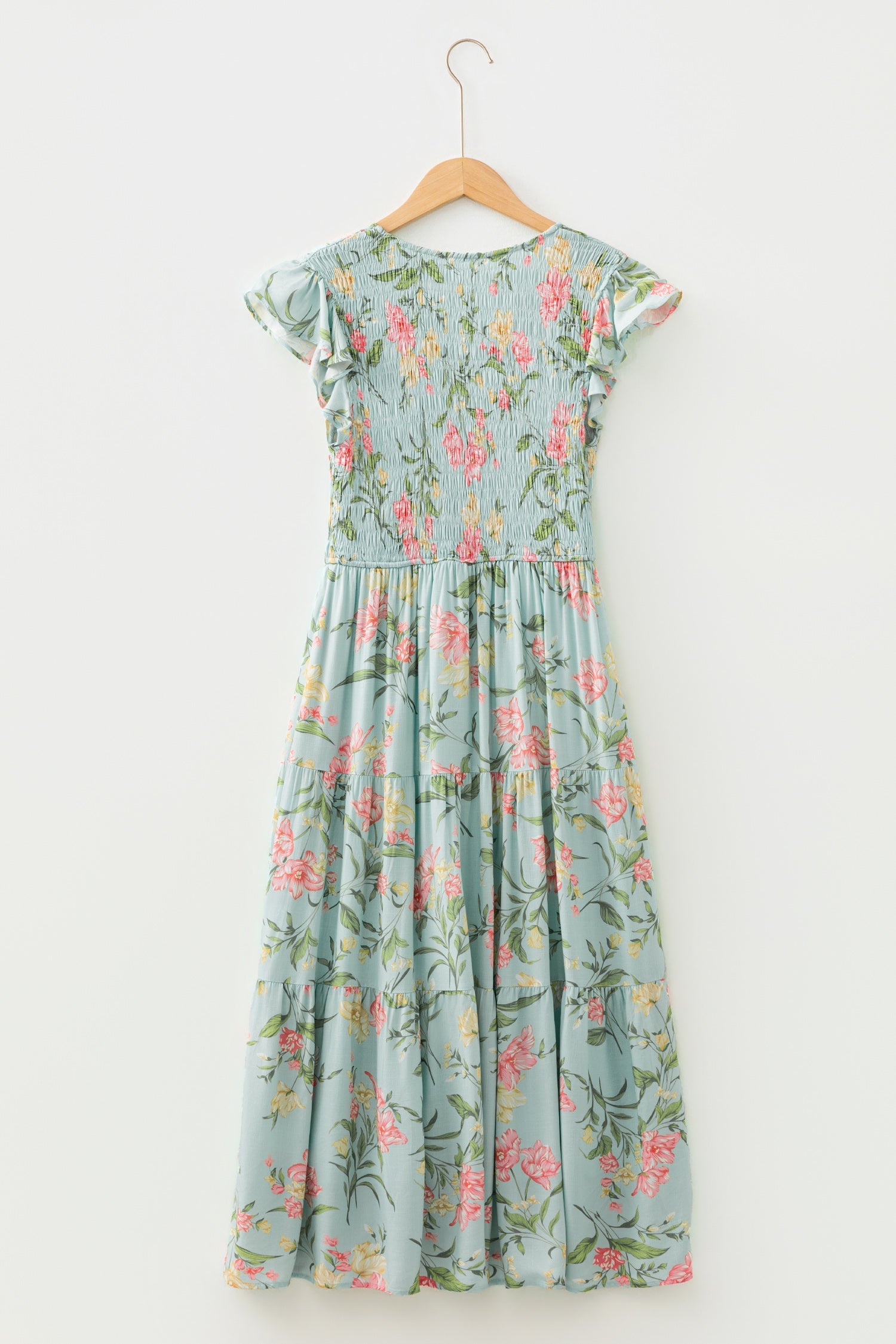 Floral Smocked V-Neck Ruffle Tiered Maxi Dress
