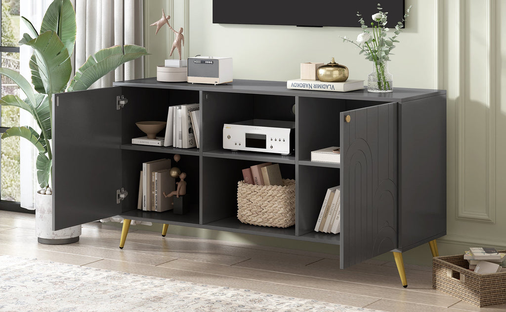U-Can Modern TV Stand for TVs up to 55 Inches, Entertainment Center Media Console,Adjustable Shelf, Metal Legs, Handles and Anti-tip Device for Living room