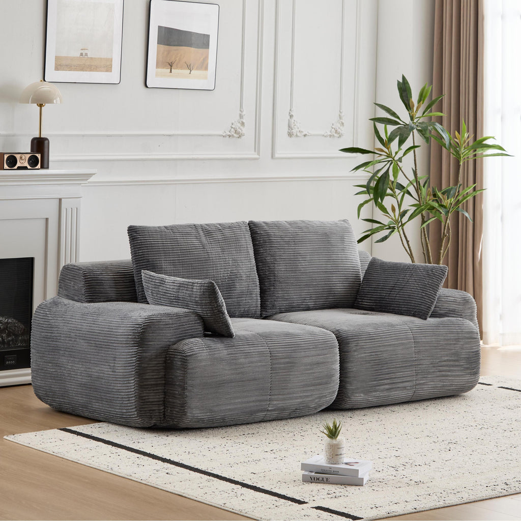 Modern Memory Foam Compressed Sofa,2 Seater Large Sectional Couches for Living Room,Pet-Friendly Cloud Modular Sectional Sofa,Corduroy Fabric,Extra Deep Loveseat,No Assembly required, Grey