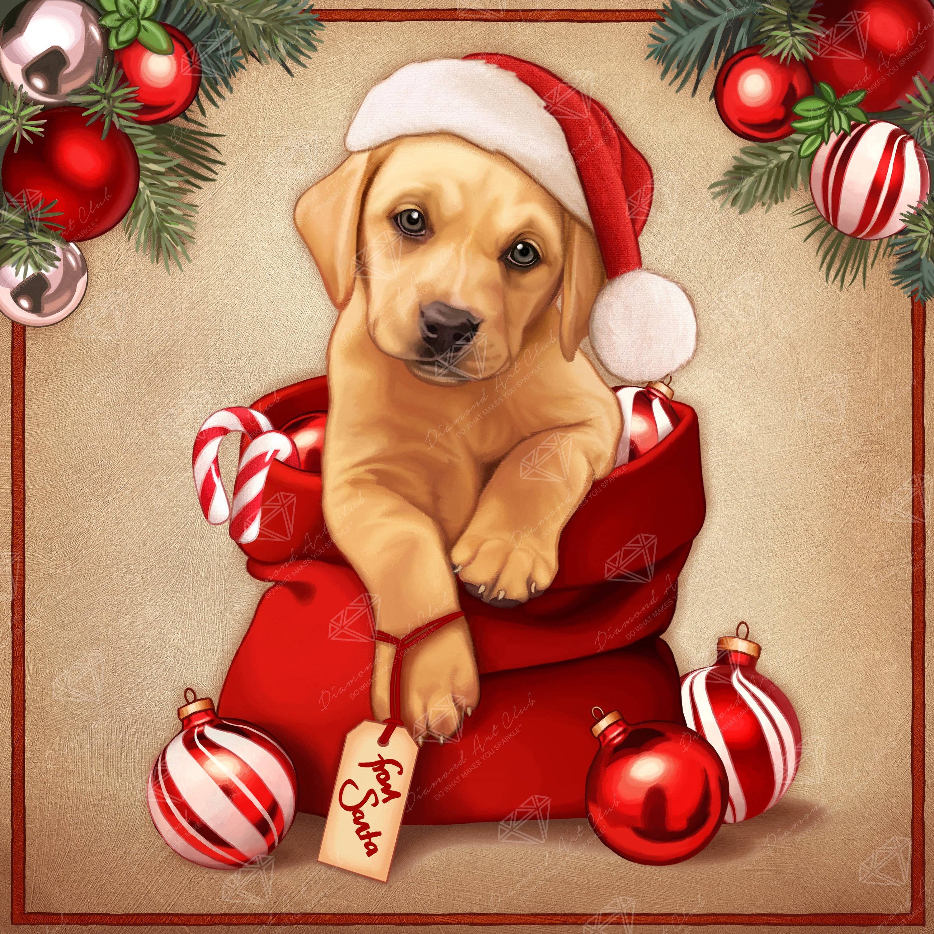 Diamond Art Club – From Santa Christmas Puppy Diamond Painting (Round Drill, 22" x 22")