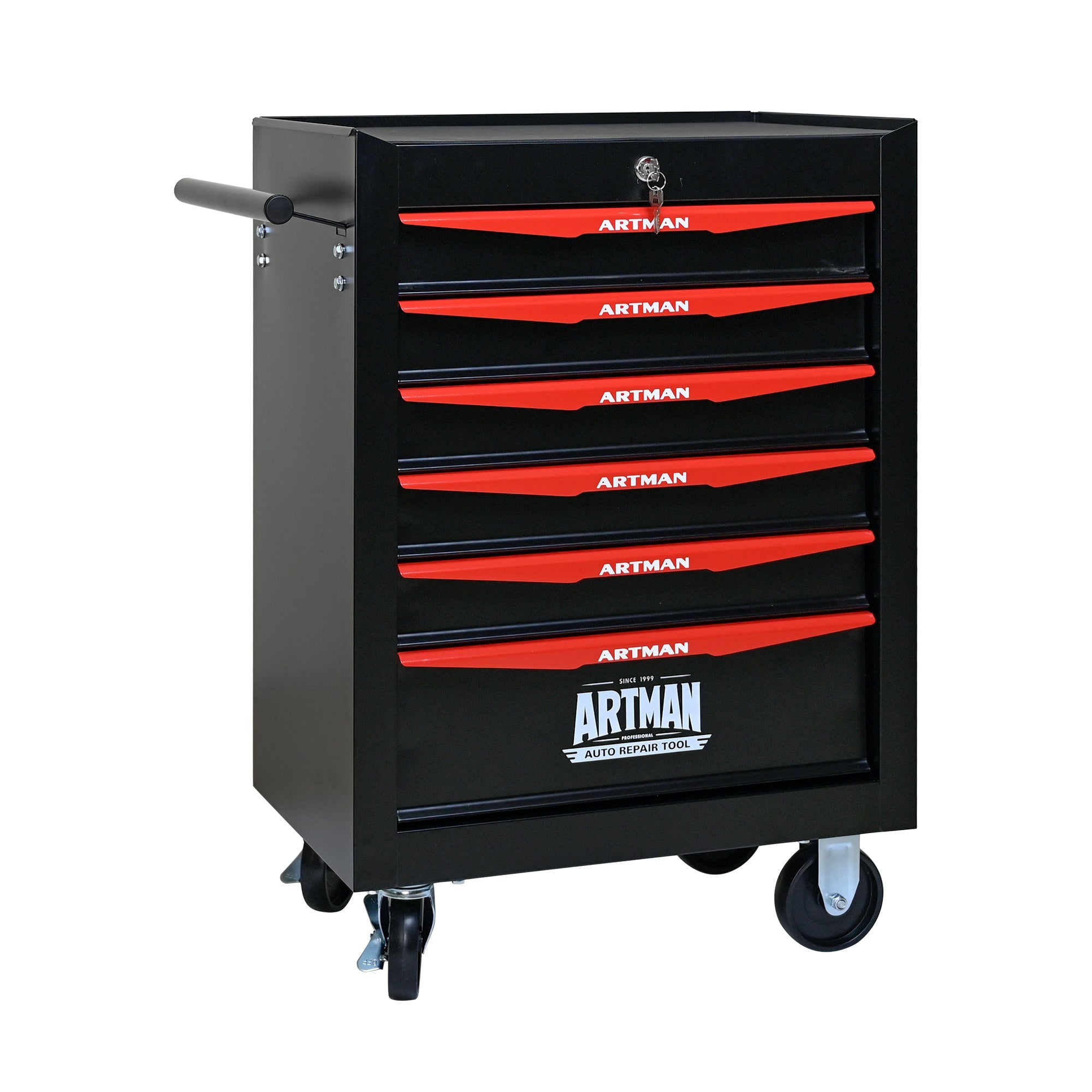 Rolling Metal Tool Chest with 6 Drawers, 20' Steel Storage Cabinet with Ball Bearing Slides, Black and Red Finish