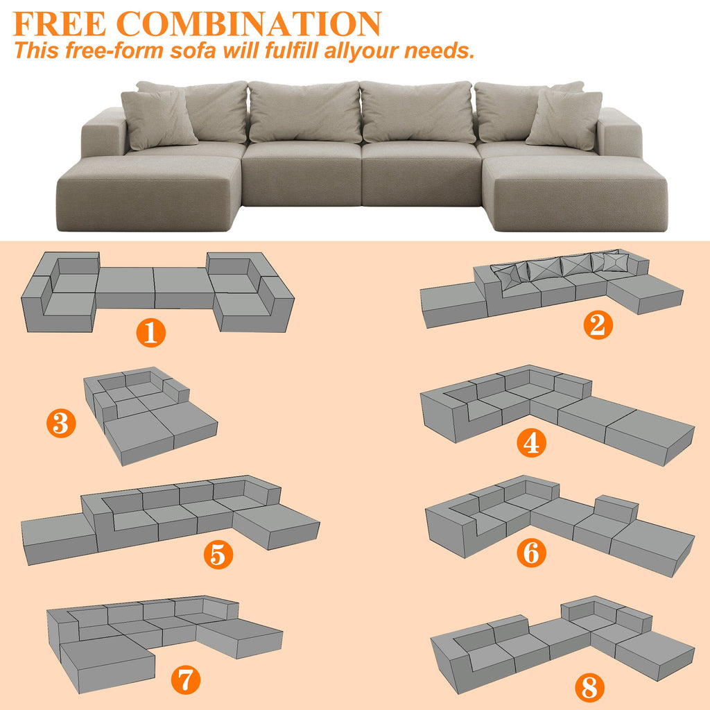Oversized sponge cloud sofa,Modern Upholstered Sectional Sofa Couch Set,Modular 162' L Shaped Sectional Living Room Sofa Set With 6 Pillows,Free Combination Sofa Couch for Living Room,Bedroom