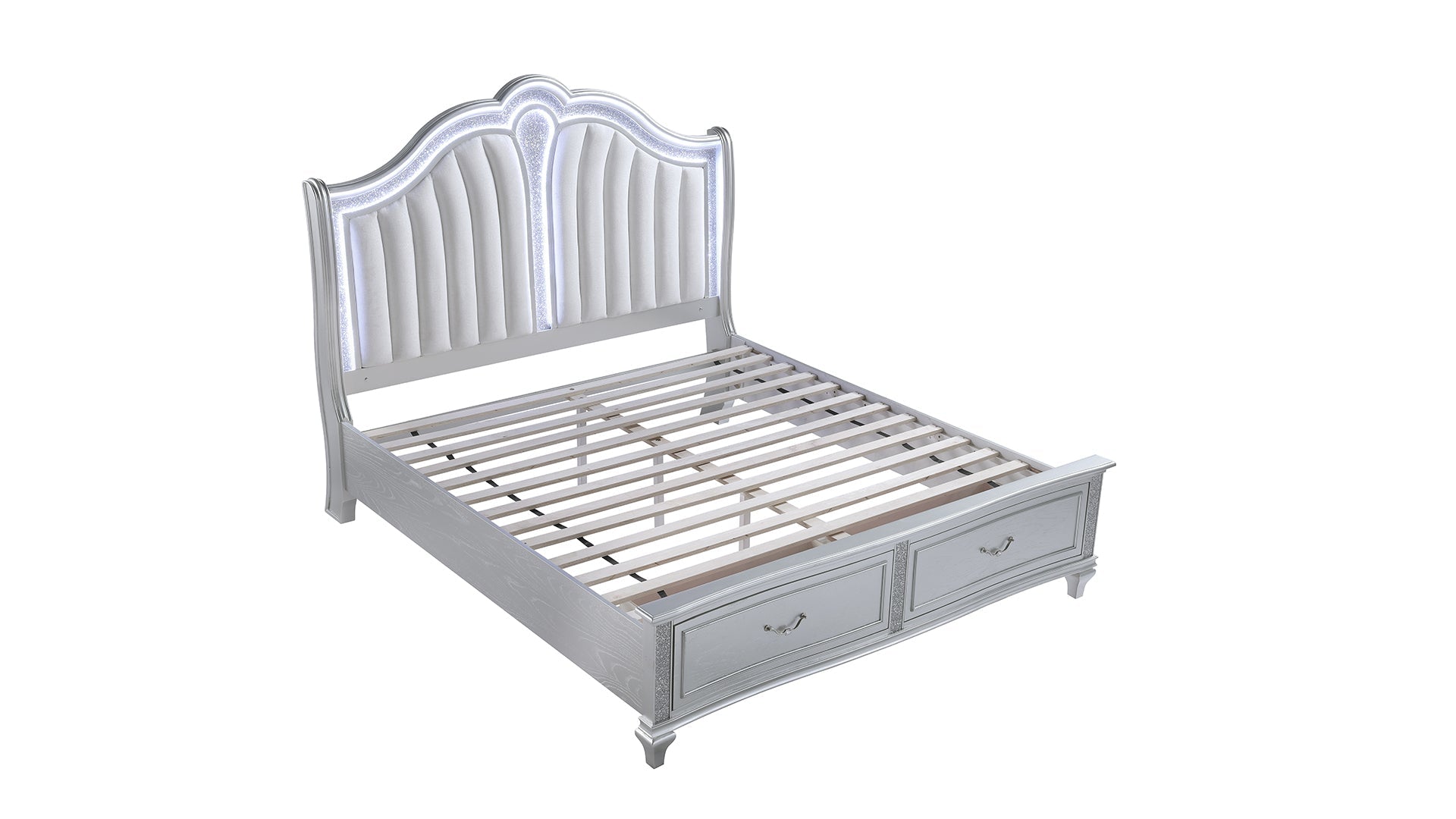Mystic Contemporary Style Upholstered LED headboard King 5PC Bedroom Set made with Wood in Silver(CA Inventory)