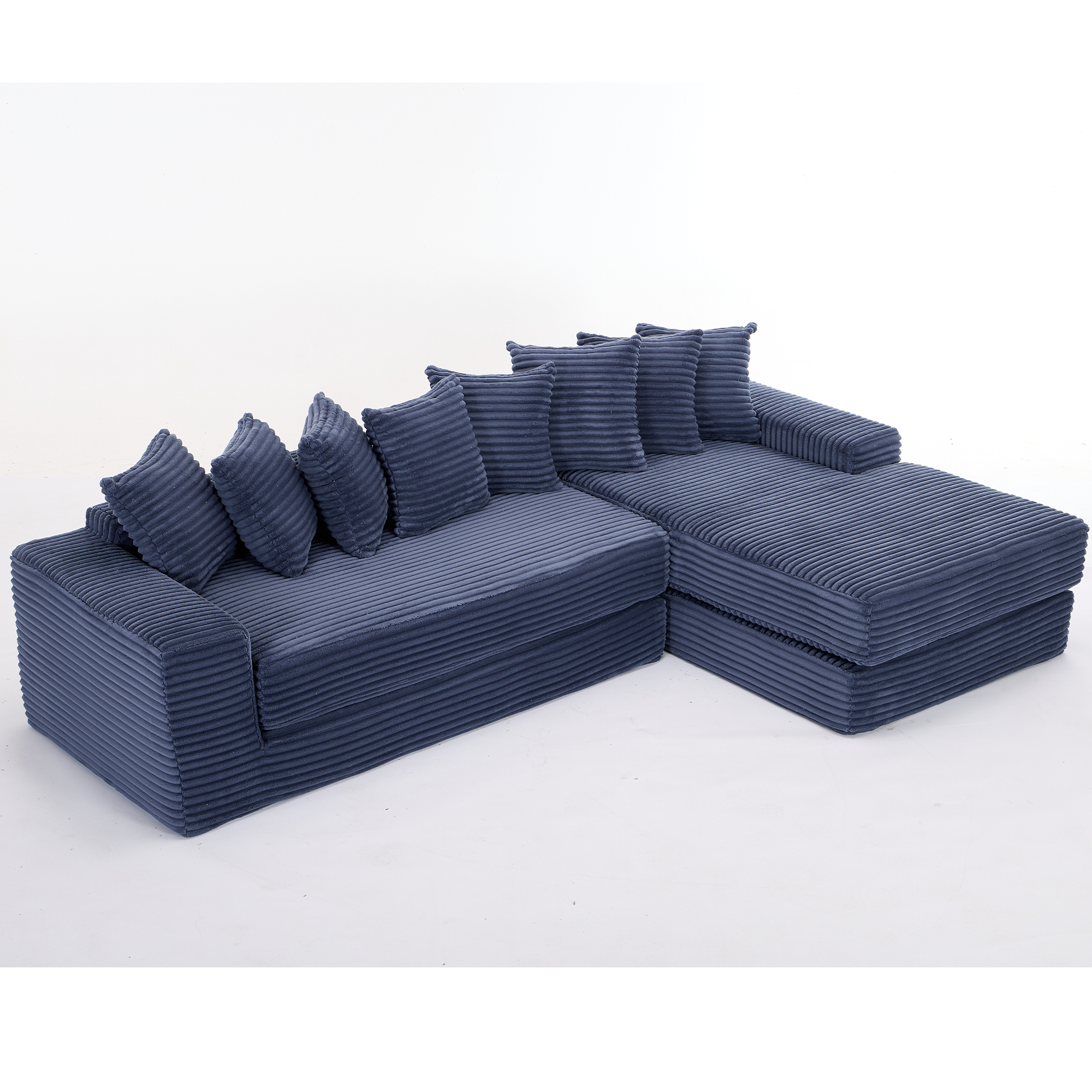 [NEW ARRIVED] [VIDEO PROVIDED] Oversize Cloud Sectional Couch, L-Shape Sofa, Convertible Floor Sleeper Sofa Bed, No Assembly ,Eight pillows,3-in-1,Magazine bag,(Right Facing Sofa),3 Seat,Corduroy,Blue