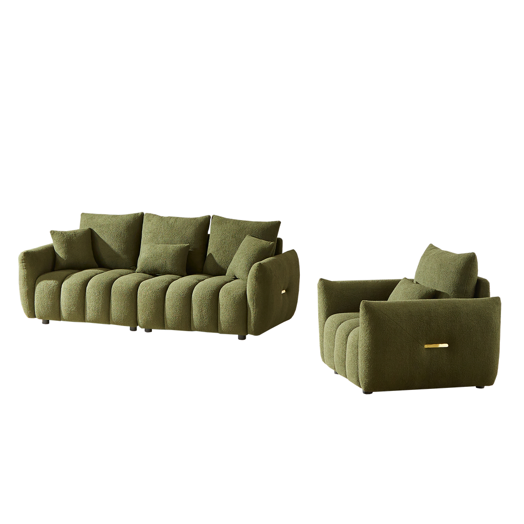 3 Seater + 1 Seater Combo Sofa Modern Living Room Sofa, Teddy Sofa, Wooden Frame, 4 Cushions, Apartment Sofa Furniture