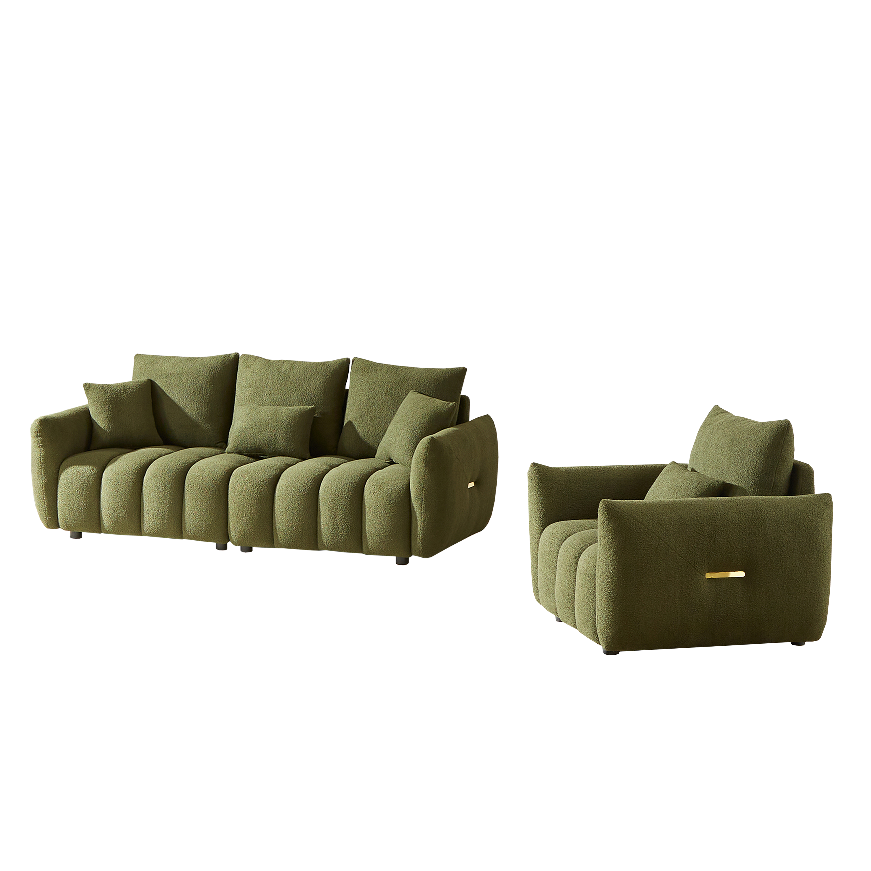 3 Seater + 1 Seater Combo Sofa Modern Living Room Sofa, Teddy Sofa, Wooden Frame, 4 Cushions, Apartment Sofa Furniture