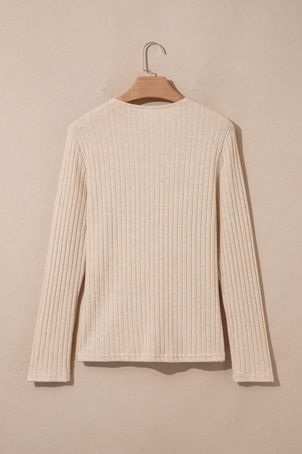 Solid Ribbed Knit Cowl Neck Long Sleeve Top