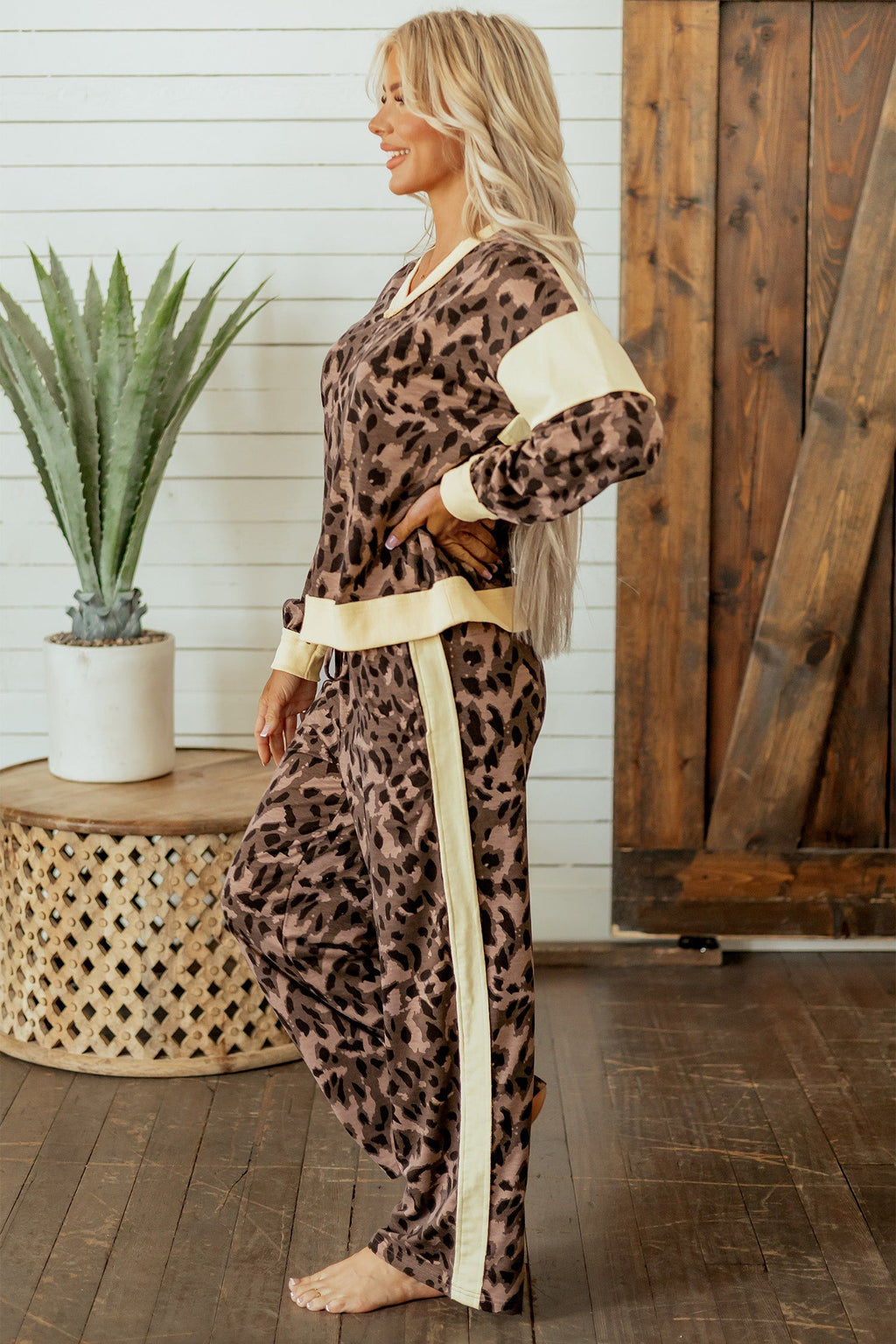 Leopard Colorblock Top & Wide Leg Pants Set