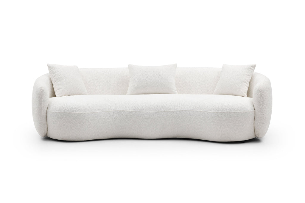 Mid Century Modern Curved Living Room Sofa, 4-Seat Boucle Fabric Couch for Bedroom, Office, Apartment, off white(beige and white)