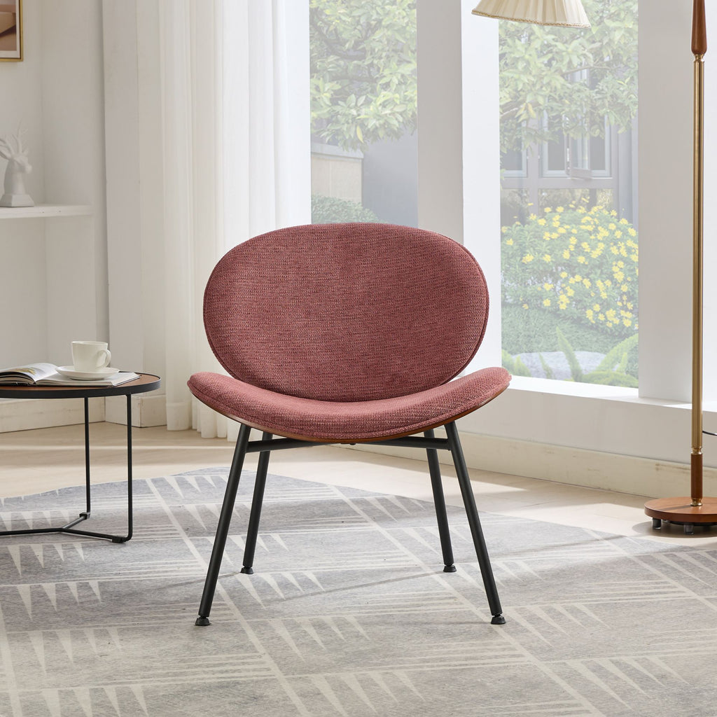 Mid-Century Modern Shell Chair Single Side Chair Tripod,bean paste pink fabric Lounge Chair in Walnut Finish Comfortable Backrest,Bean Paste Red color,SW1871PR