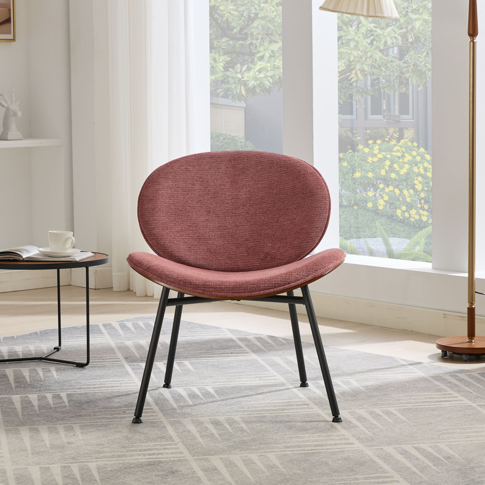 Mid-Century Modern Shell Chair Single Side Chair Tripod,bean paste pink fabric Lounge Chair in Walnut Finish Comfortable Backrest,Bean Paste Red color,SW1871PR