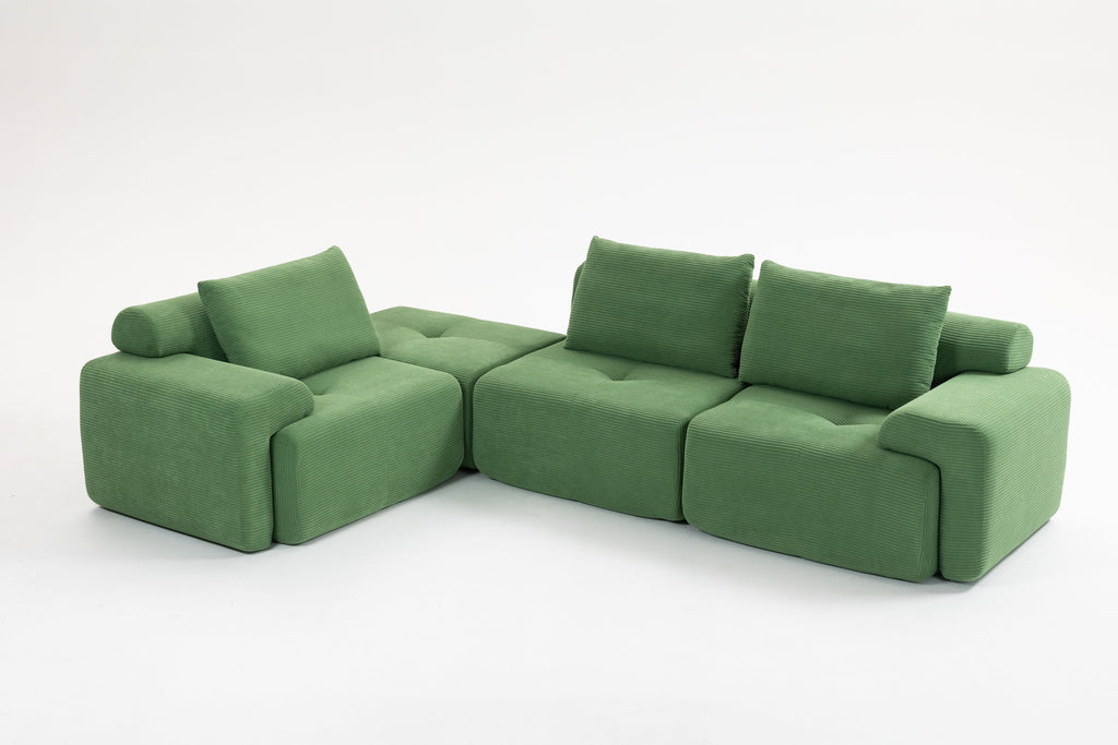 L-Shaped Sectional Couches for Living Room with Memory Foam & Steel Frame - No Assembly Convertible Sofa Bed, Corduroy Fabric Compression Sofa, Modular Couch for Apartments,Bedrooms,Home Theate,Green