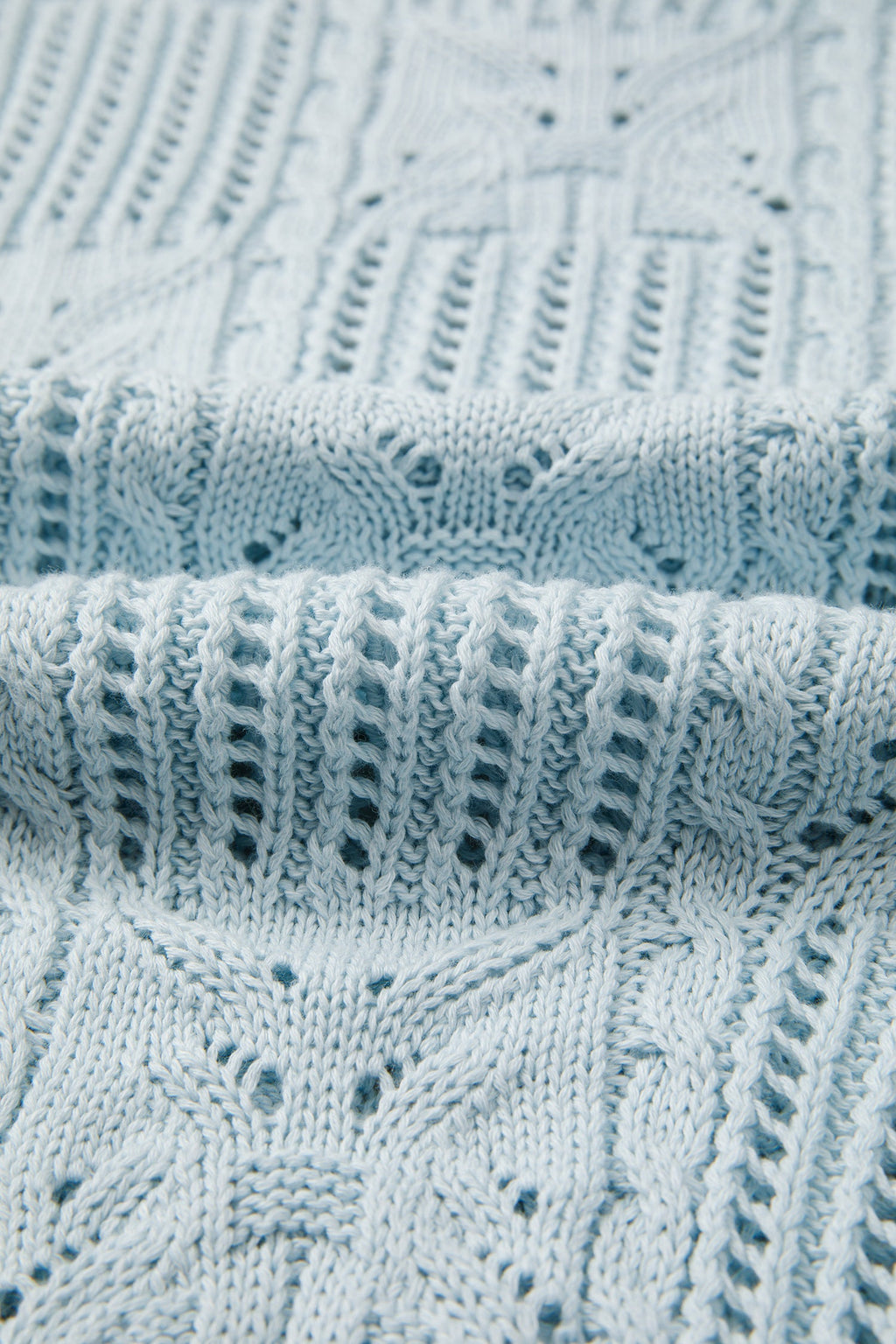 Pointelle Knit Scallop Trim Short Sleeve Sweater