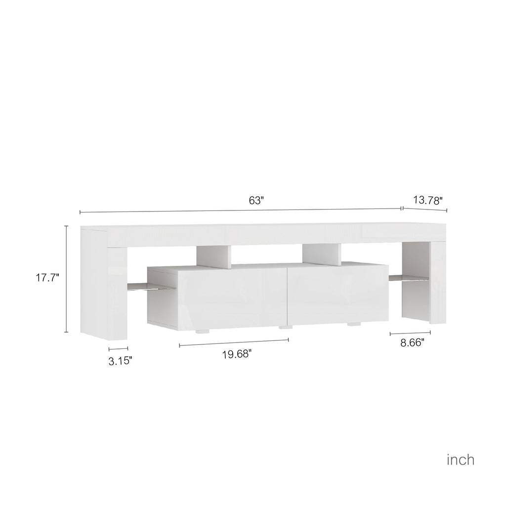 High gloss TV Stand with LED Lights for TVs up to 65'', Modern TV Console with Storage Cabinets for Living Room