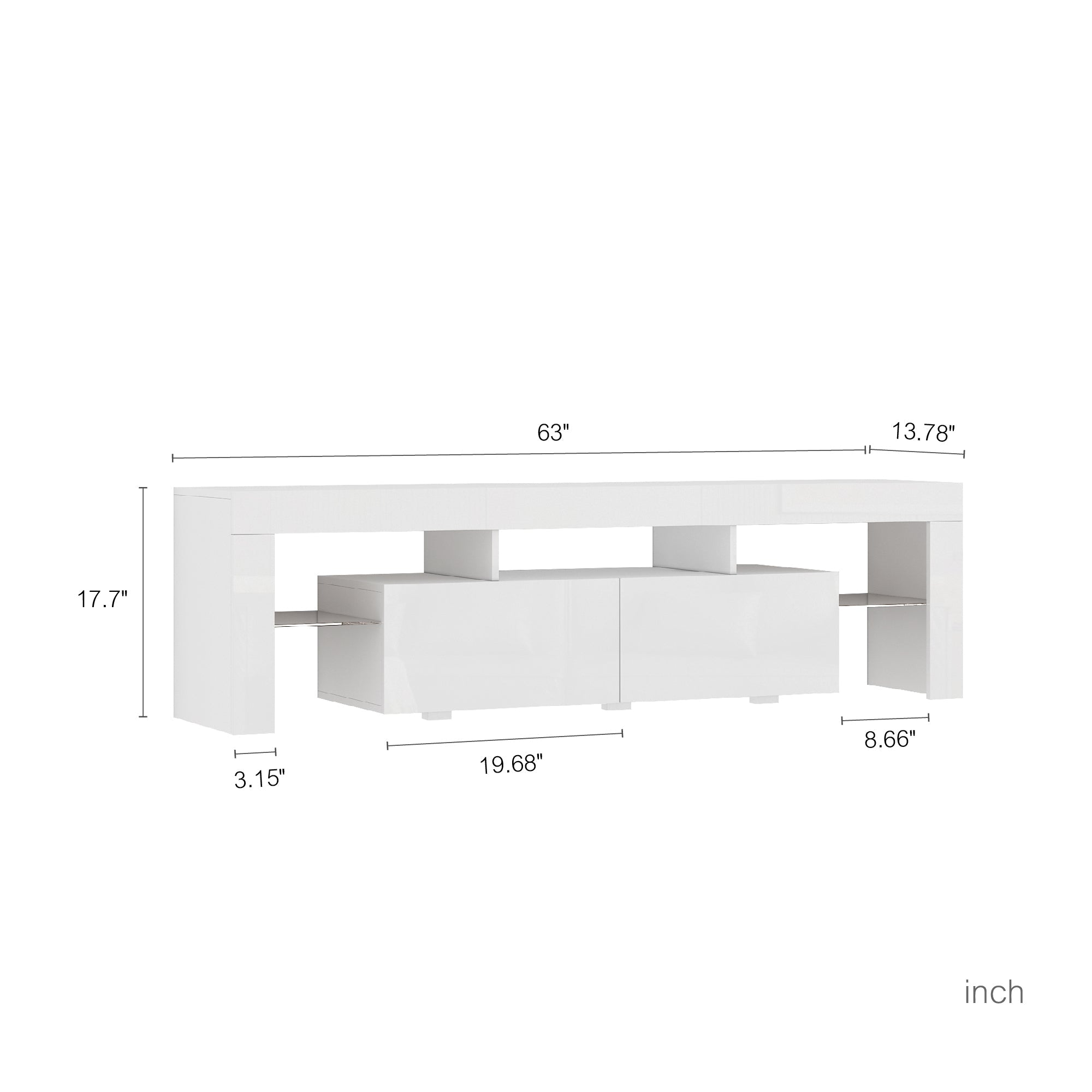 High gloss TV Stand with LED Lights for TVs up to 65'', Modern TV Console with Storage Cabinets for Living Room