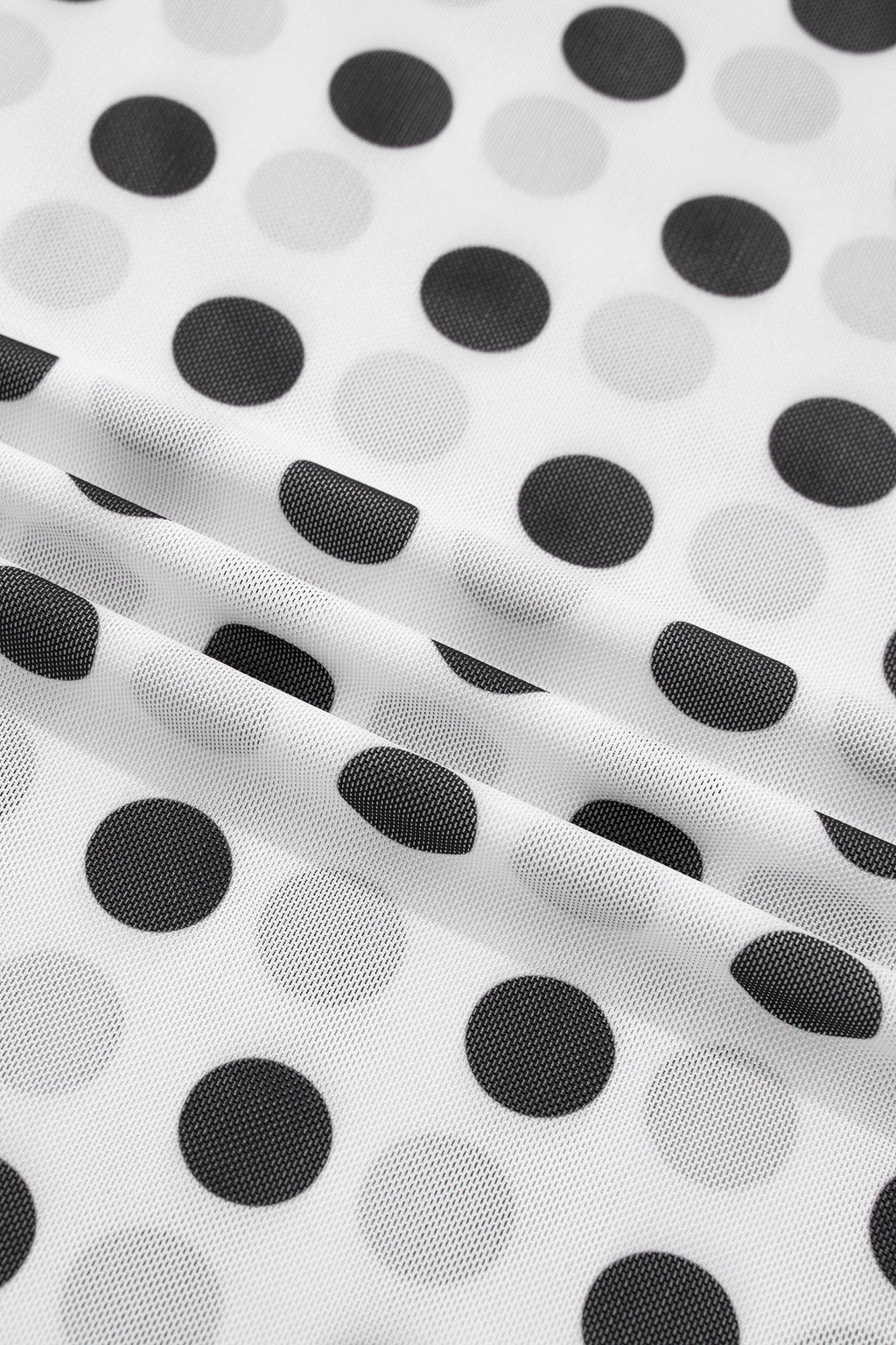 Polka Dot Mesh Long Sleeve Stand Neck Top
