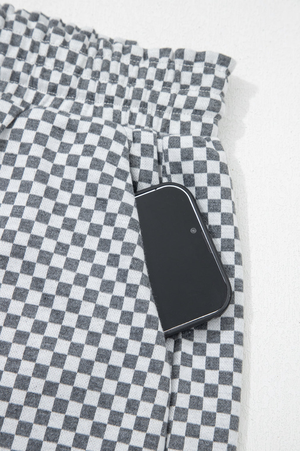 Checker Drawstring Elastic Waist Pocketed Shorts
