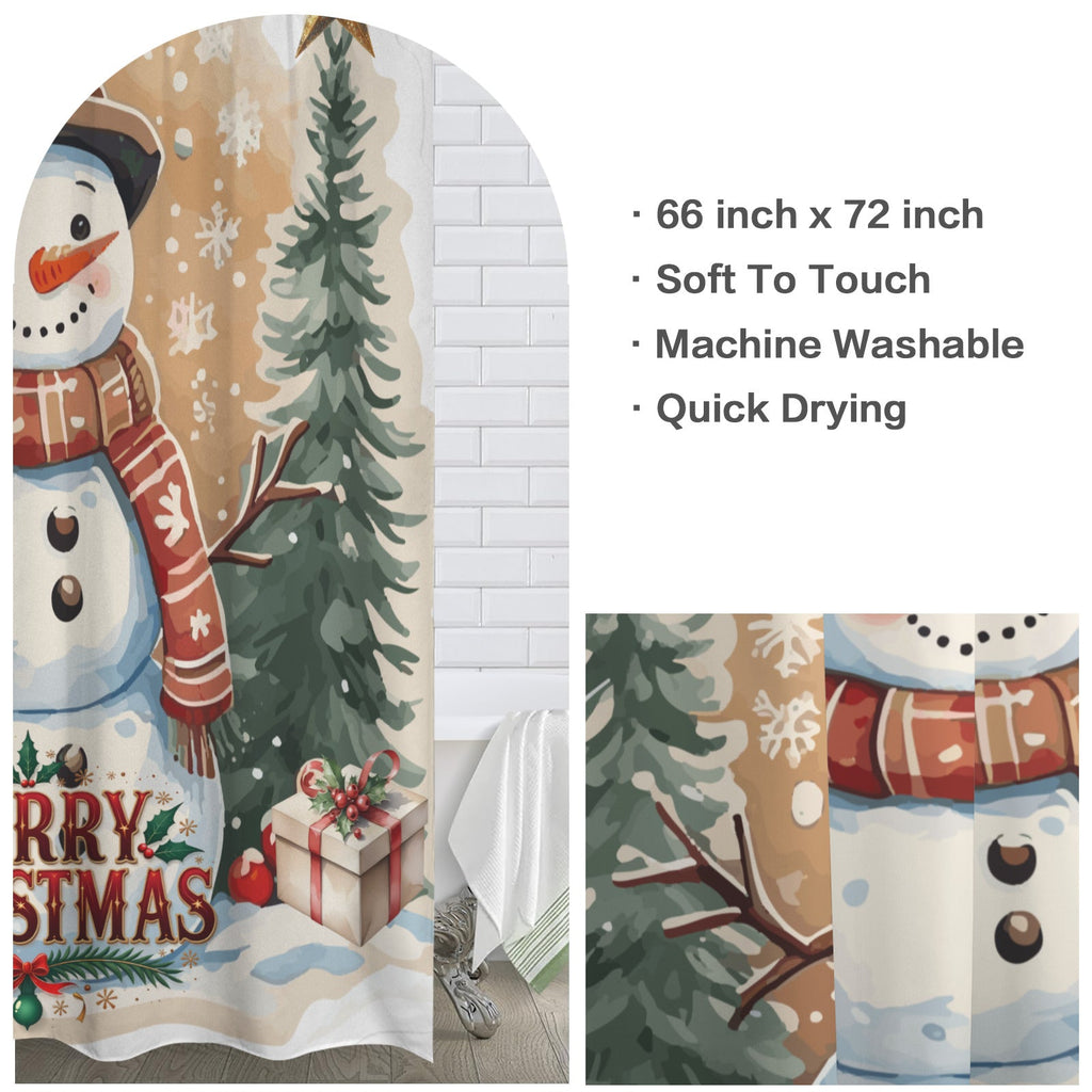 Happy Snowman Merry Christmas Shower Curtain 66" x 72" (Made in USA）