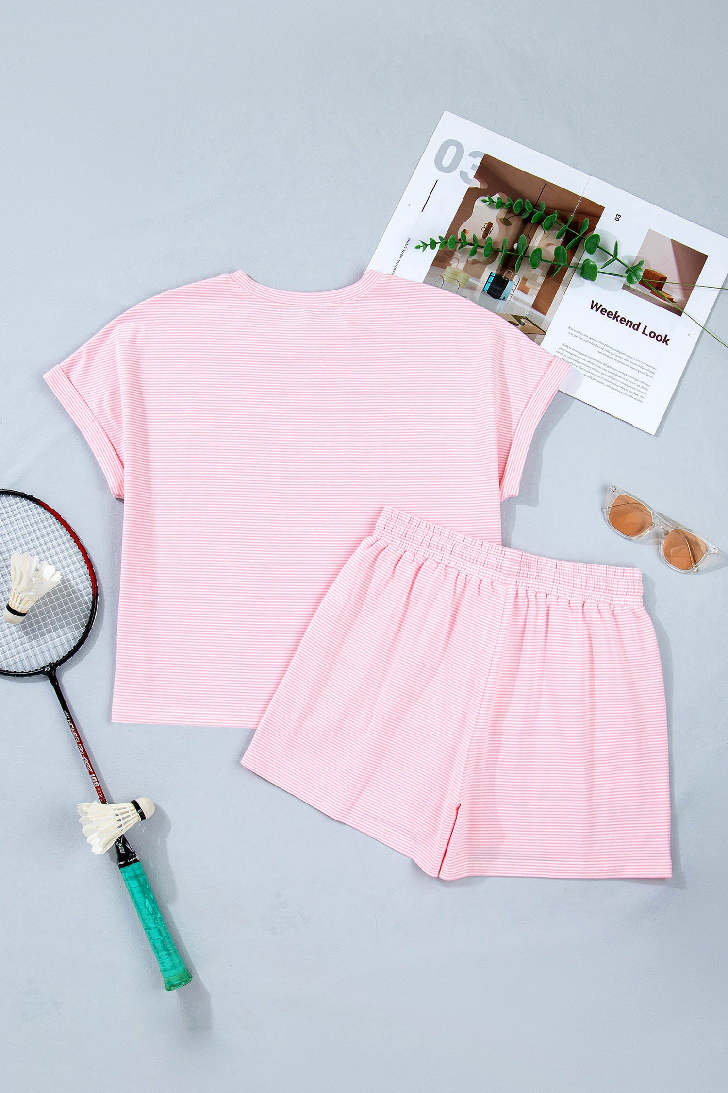 Stripe Oversized Tee & Drawstring Shorts Set
