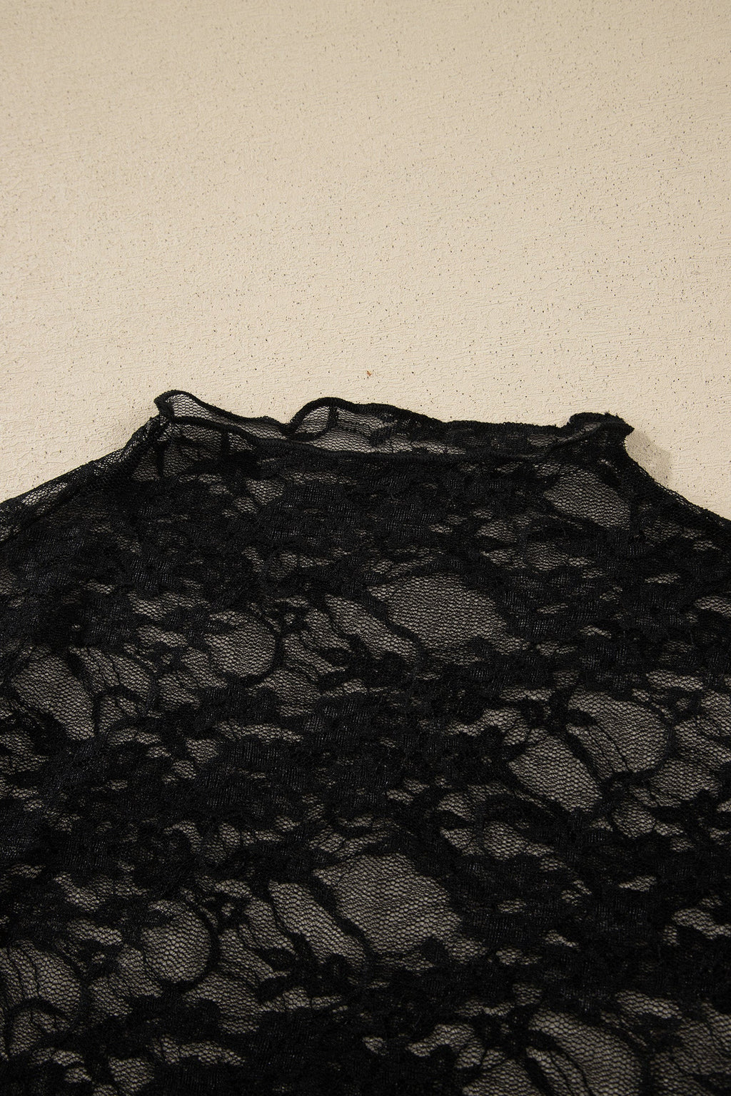 Sheer Floral Lace Mock Neck Long Sleeve Top