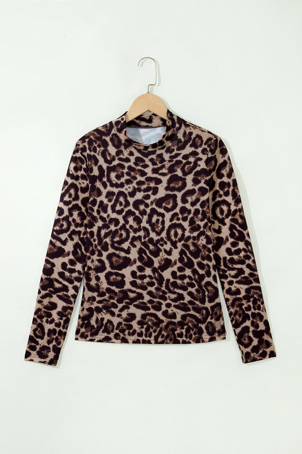 Western Leopard High Neck Long Sleeve Slim Top